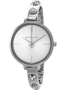 Michael Kors Silver Tone Bangle Watch with Crystal Accents
